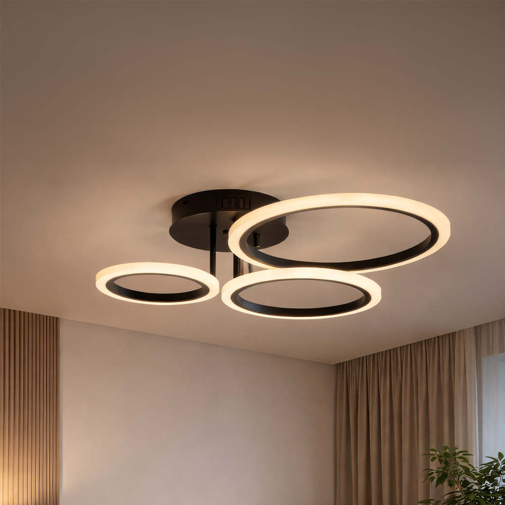 Lustra LED cu telecomanda BETTY 40W, 3 Cercuri, lumina Rece/Calda/Neutra, Dimabila, Negru, imaginea 1