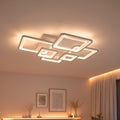 Lustra LED cu telecomanda ELLA 119W, 6 Patrate, lumina Rece/Calda/Neutra, Dimabila, Alb, Metal si Acril