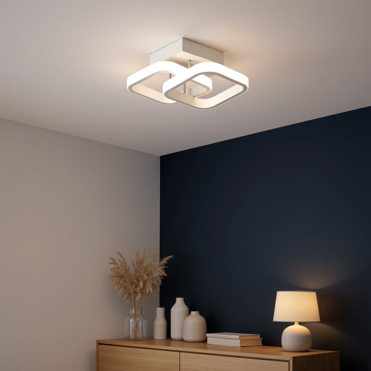 Lustra LED VERTEX Matrix, Romburi Suprapuse, Rame Metalice, 24W, 2 Romburi, Lumina Rece/Calda/Neutra 3000K/4000K/6000K, Alb, imaginea 1