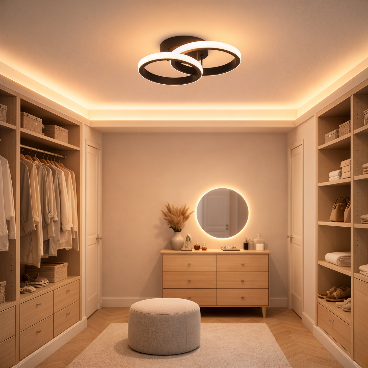 Lustra LED VERTEX CIRCULA 21W, 2 Cercuri, Rame Metalice, lLumina Rece/Calda/Neutra 3000K/4000K/6000K, Negru, Metal, imaginea 7