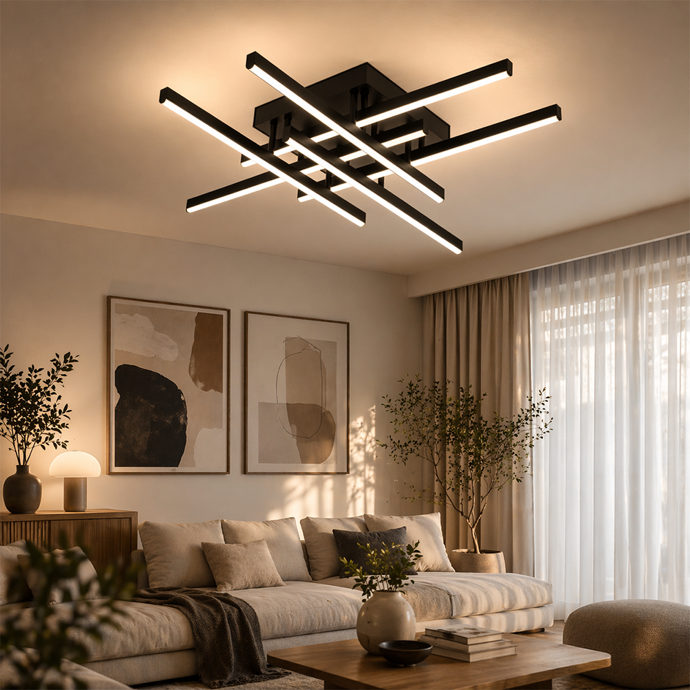 Lustra LED cu Telecomanda LINEX, 81W, 6 Elemente, Liniara, lumina Rece/Calda/Neutra, Dimabila, Negru, imaginea 3