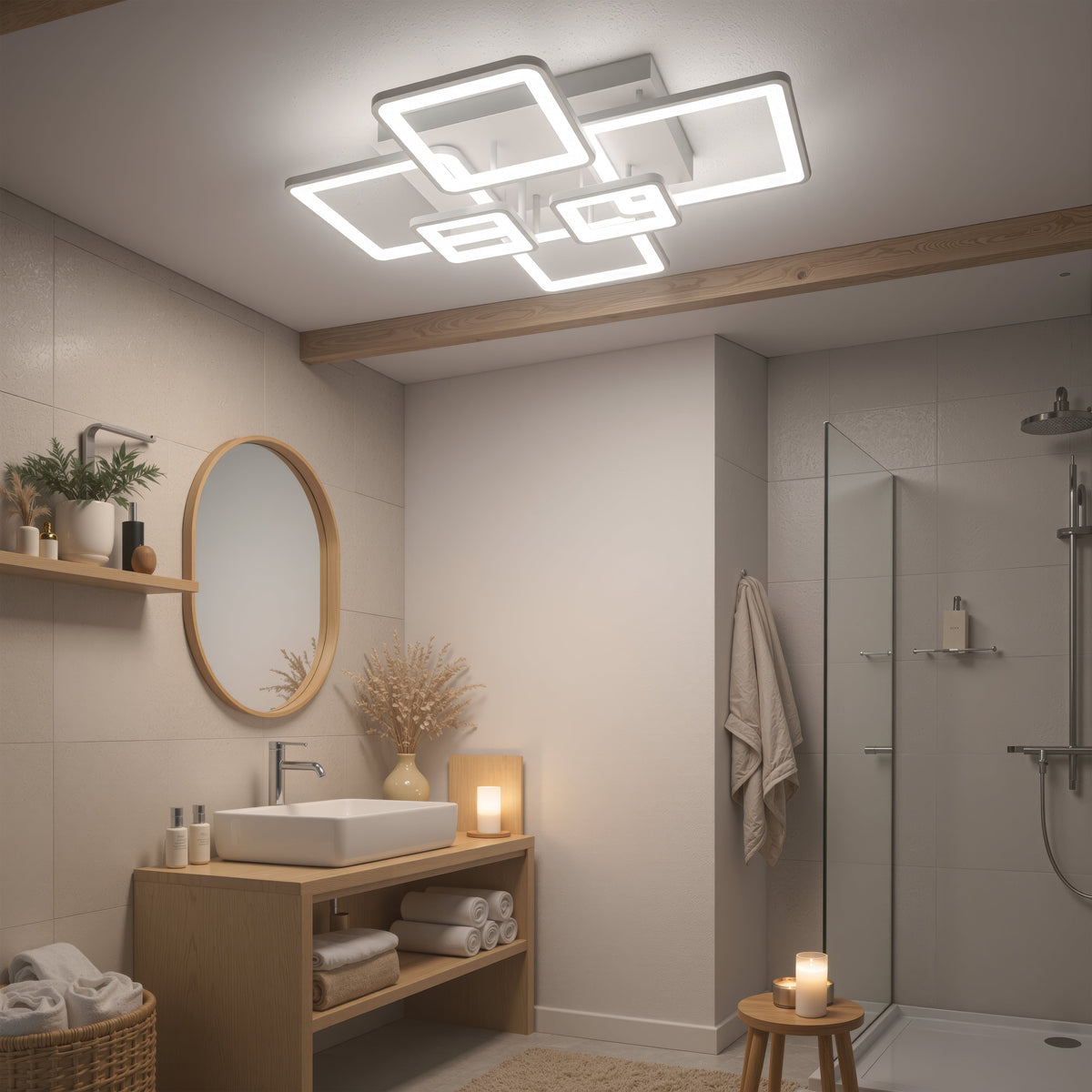 Lustra LED cu telecomanda ELLA 119W, 6 Patrate, lumina Rece/Calda/Neutra, Dimabila, Alb, Metal si Acril, imaginea 10