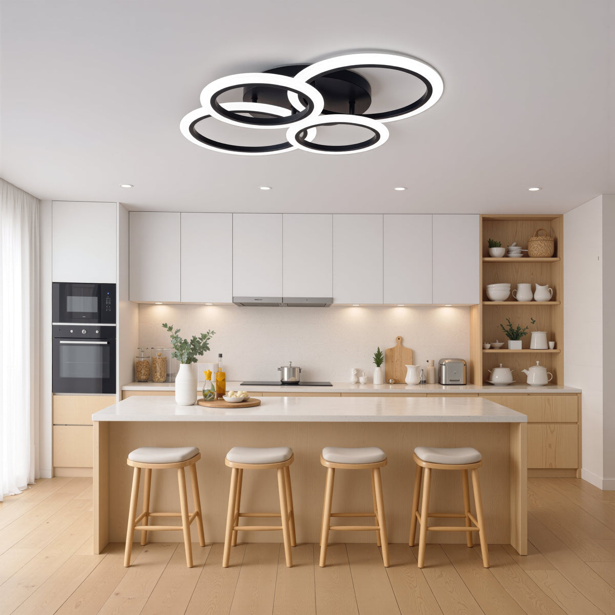 Lustra LED cu telecomanda BETTY 43W, 4 Cercuri, lumina Rece/Calda/Neutra, Dimabila, Negru, imaginea 11