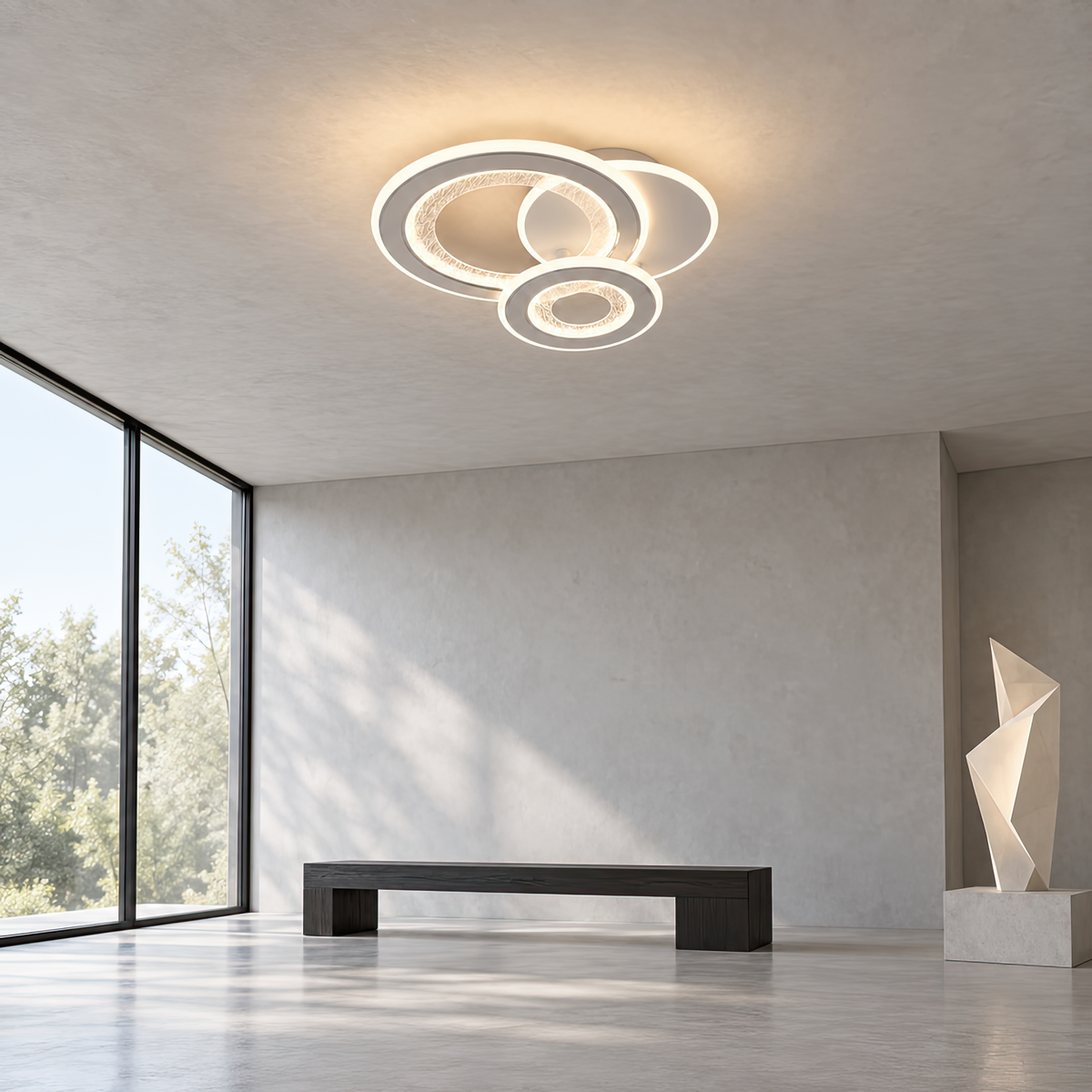 Lustra LED 53W, 3 Cercuri, lumina Rece/Calda/Neutra, Alb, imaginea 10
