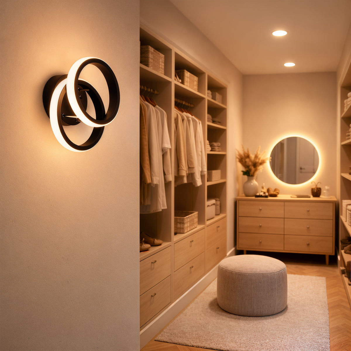 Lustra LED VERTEX CIRCULA 21W, 2 Cercuri, Rame Metalice, lLumina Rece/Calda/Neutra 3000K/4000K/6000K, Negru, Metal, imaginea 6