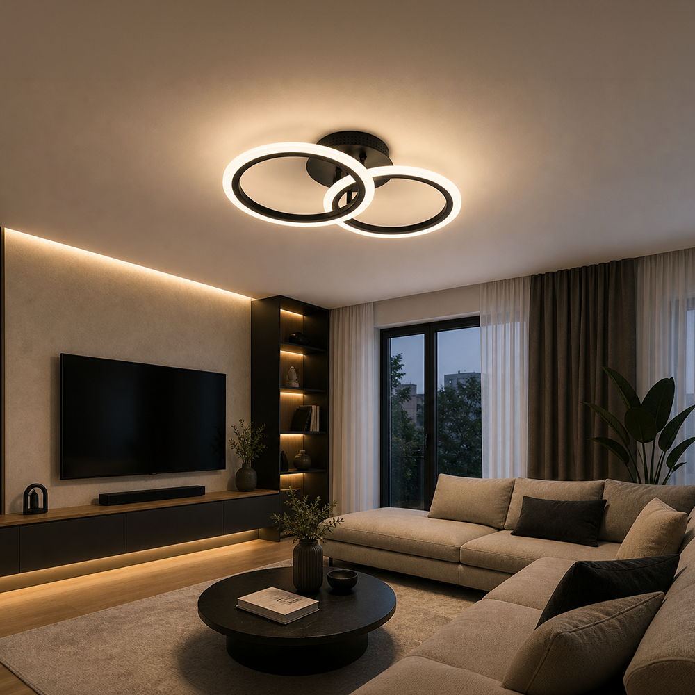 Lustra LED cu telecomanda BETTY 27W, 2 Cercuri, lumina Rece/Calda/Neutra, Dimabila, Negru, imaginea 9