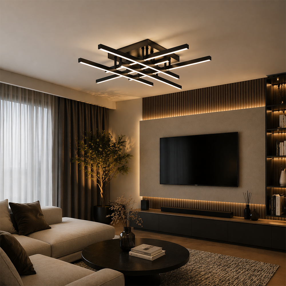 Lustra LED cu Telecomanda LINEX, 81W, 6 Elemente, Liniara, lumina Rece/Calda/Neutra, Dimabila, Negru, imaginea 2