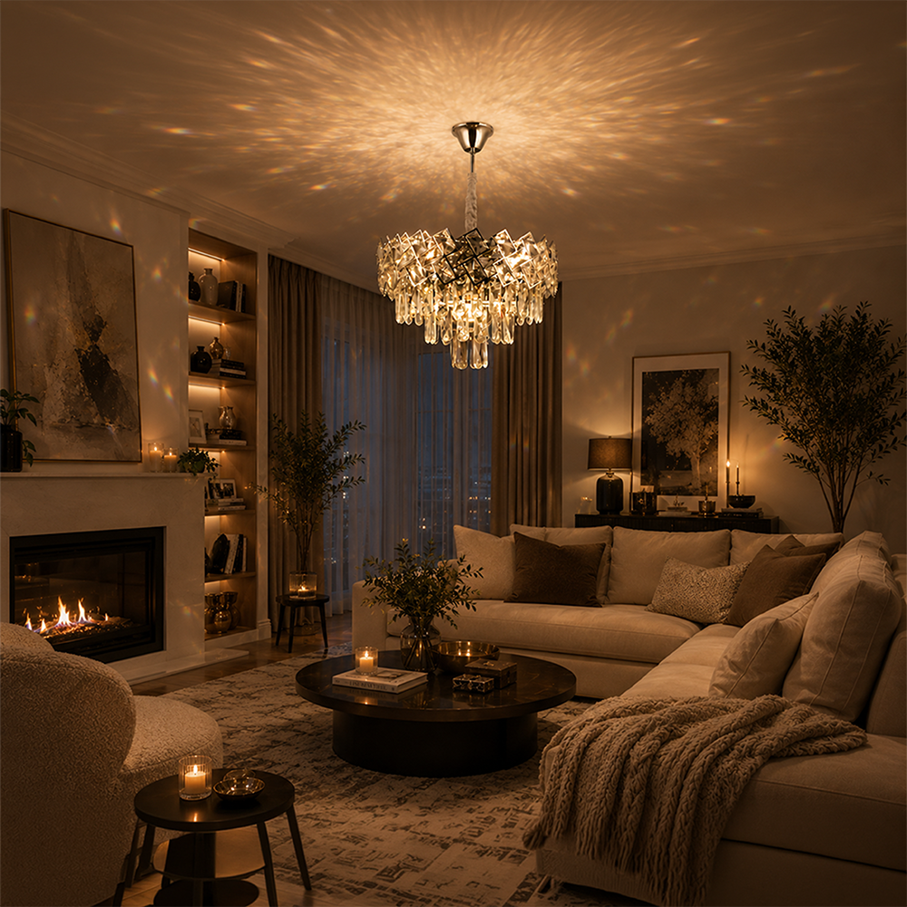 Candelabru Cristal WINDSOR Nobile 5xE14, Diametru 39cm, Crom Lucios, Inaltime Reglabila, imaginea 6
