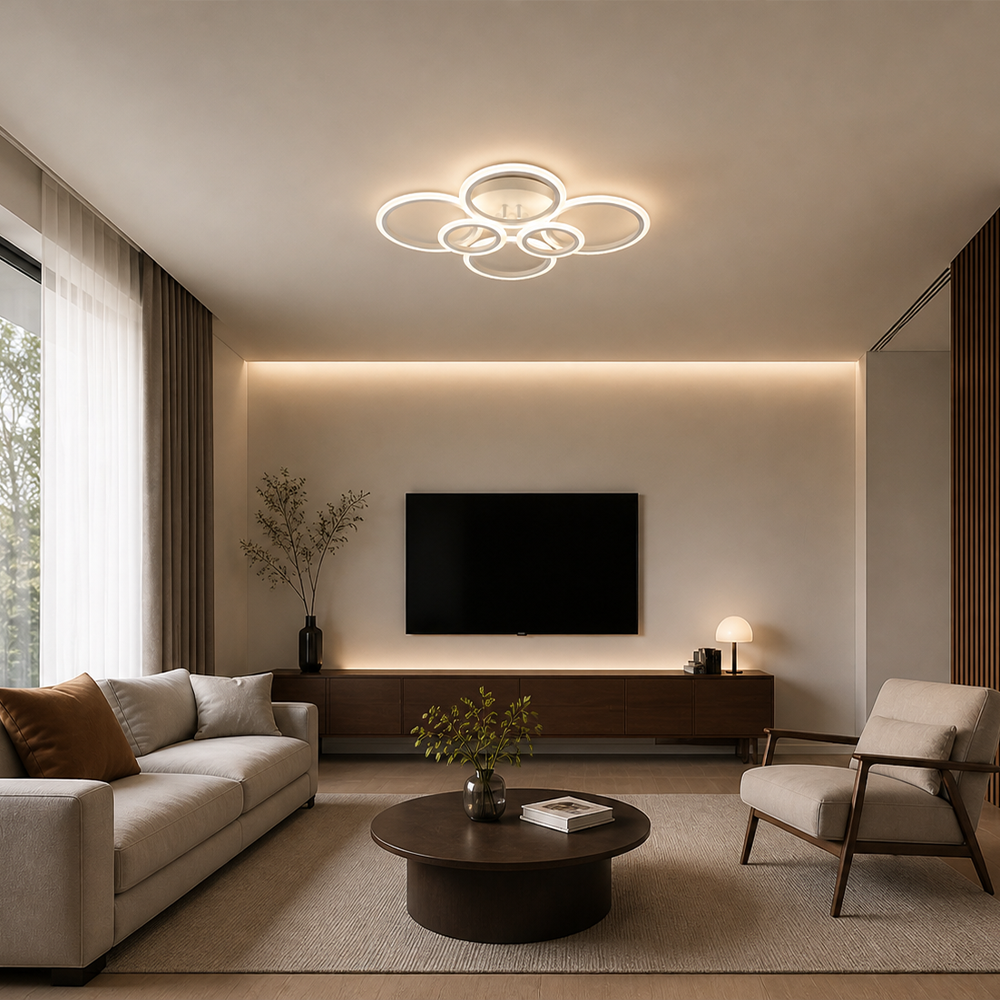 Lustra LED cu telecomanda BETTY 82W, 6 Cercuri, lumina Rece/Calda/Neutra, Dimabila, Alb, imaginea 8