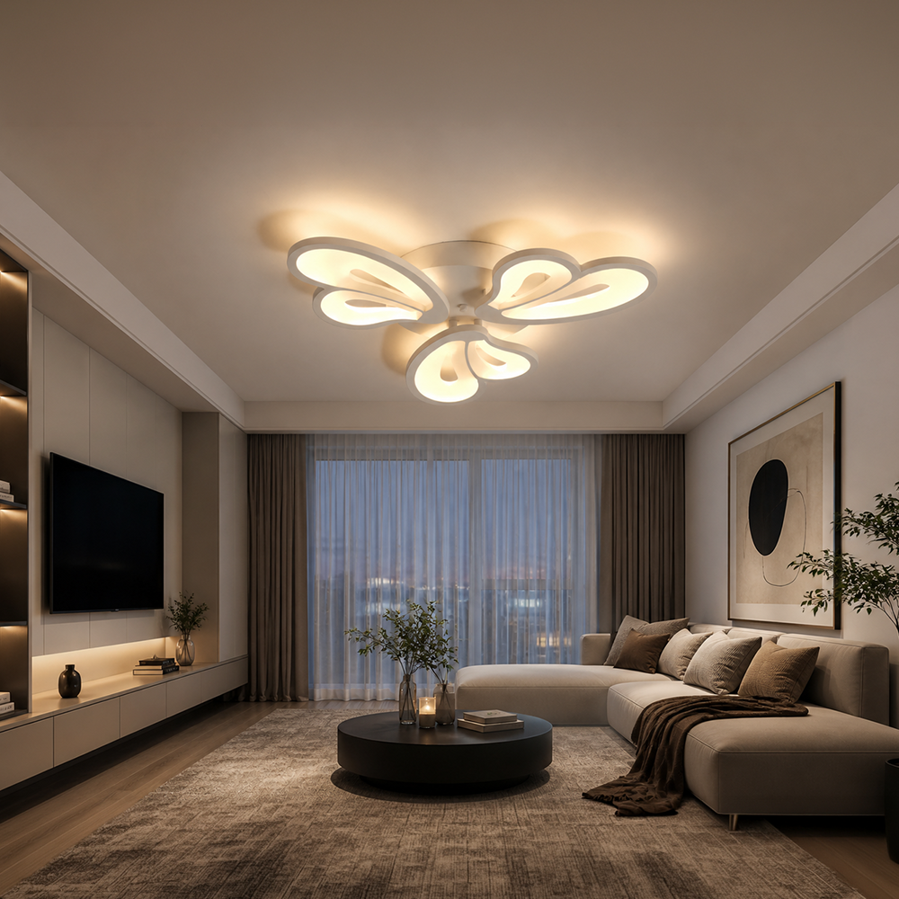 Lustra LED cu telecomanda BLOSSOM 40W, 3 Petale, lumina Rece/Calda/Neutra, Dimabila, Alb, imaginea 8