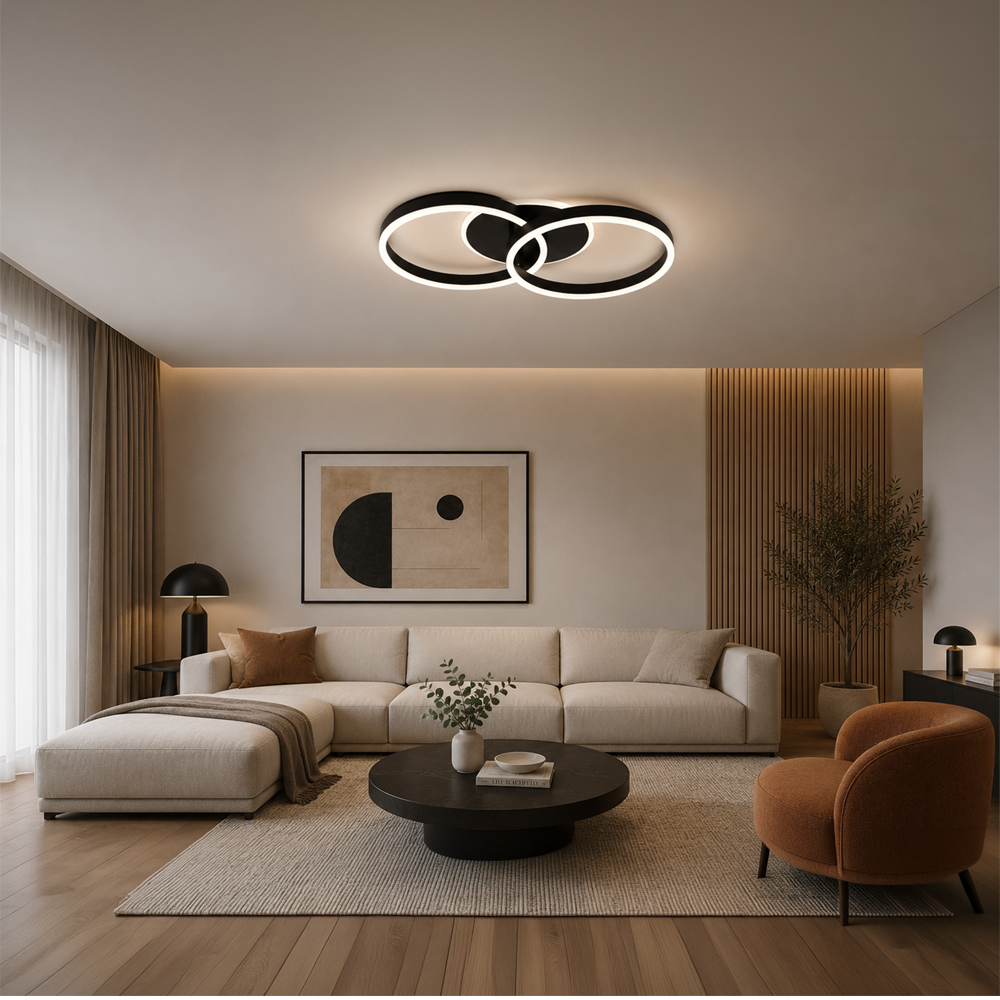 Lustra LED cu telecomanda RIGA LILITH 34W, 2 Cercuri, lumina Rece/Calda/Neutra, Dimabila, Negru, imaginea 8