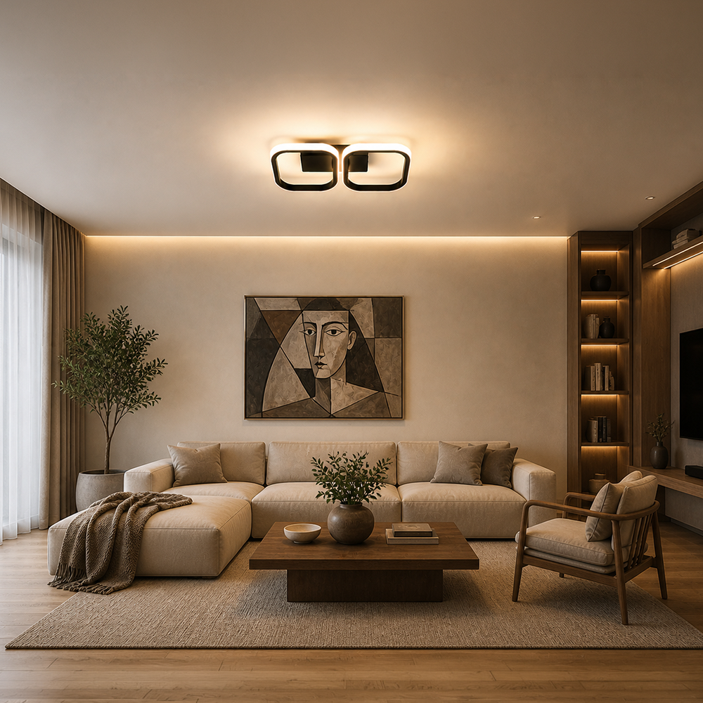 Lustra LED VERTEX 21W, 2 Patrate, Liniara, lumina Rece/Calda/Neutra, Neagra, imaginea 6