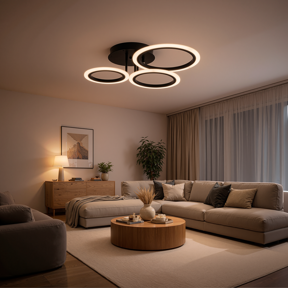 Lustra LED cu telecomanda BETTY 40W, 3 Cercuri, lumina Rece/Calda/Neutra, Dimabila, Negru, imaginea 9