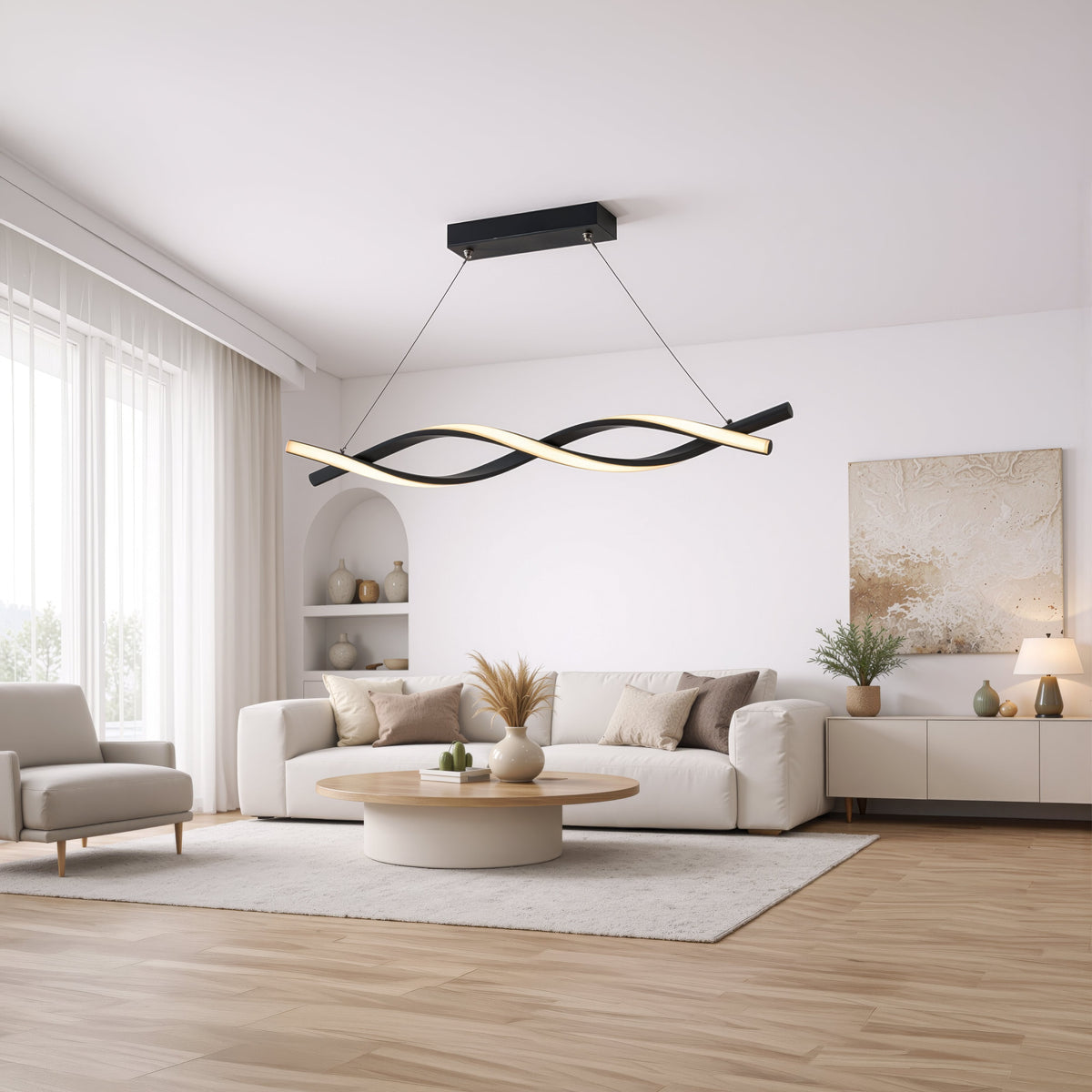 Lustra LED Suspendata cu Telecomanda, FLUX, 27W, 97cm, Lumina Rece/Calda/Neutra 3000K/4000K/6000K, Dimabila, Negru, Inaltime Reglabila, imaginea 10