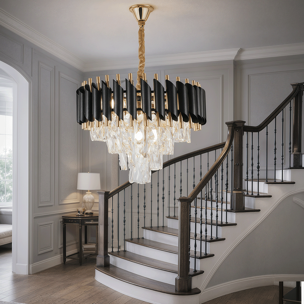 Candelabru Cristal VERSAILLES Nobile 5xE14, Diametru 40cm, Auriu Lucios si Negru, imaginea 7