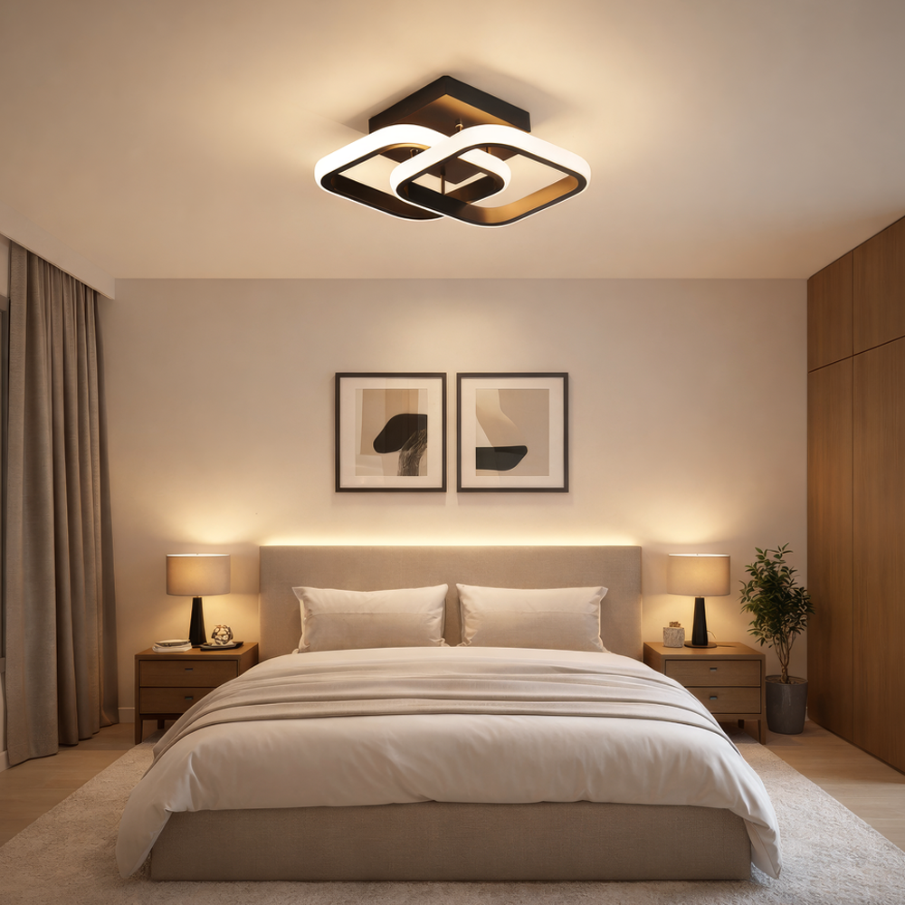 Lustra LED VERTEX Matrix Romburi Suprapuse, Rame Metalice, 48W, 2 Romburi, Lumina Rece/Calda/Neutra 3000K/4000K/6000K, Negru, Metal si Silicon, imaginea 6