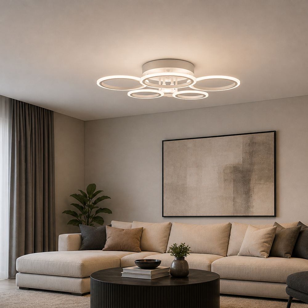 Lustra LED cu telecomanda BETTY 82W, 6 Cercuri, lumina Rece/Calda/Neutra, Dimabila, Alb, imaginea 9