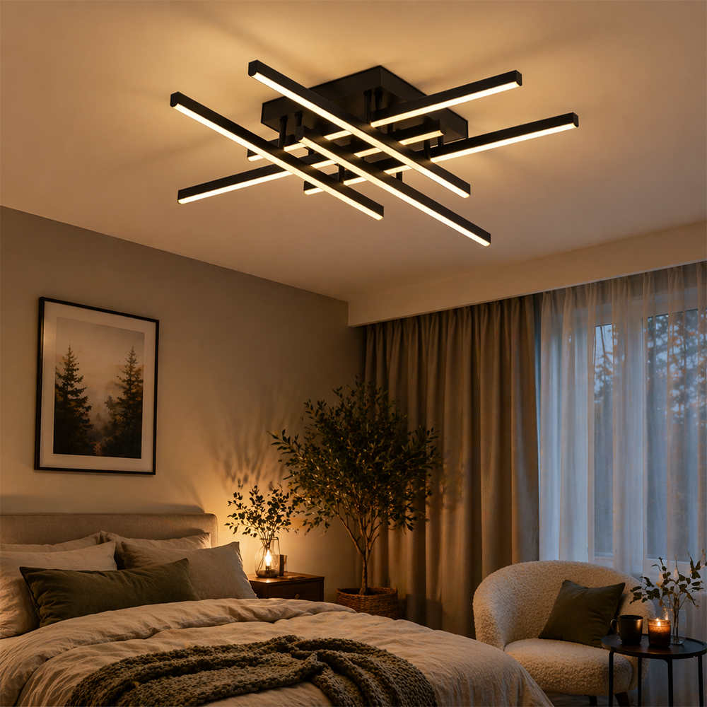 Lustra LED cu Telecomanda LINEX, 81W, 6 Elemente, Liniara, lumina Rece/Calda/Neutra, Dimabila, Negru, imaginea 1