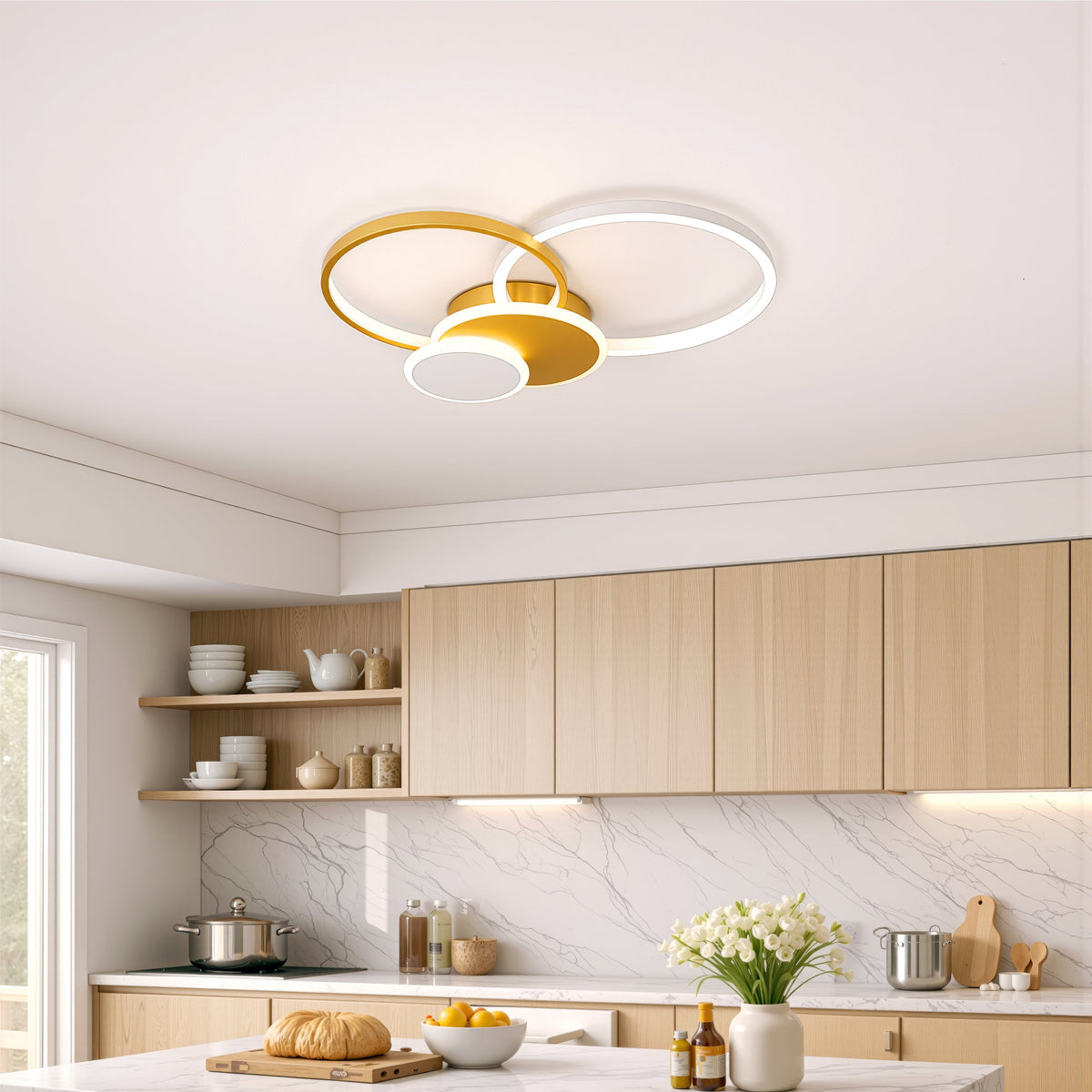 Lustra LED cu telecomanda KILLIAN 80W, 4 Cercuri, lumina Rece/Calda/Neutra, Dimabila, Auriu, imaginea 11
