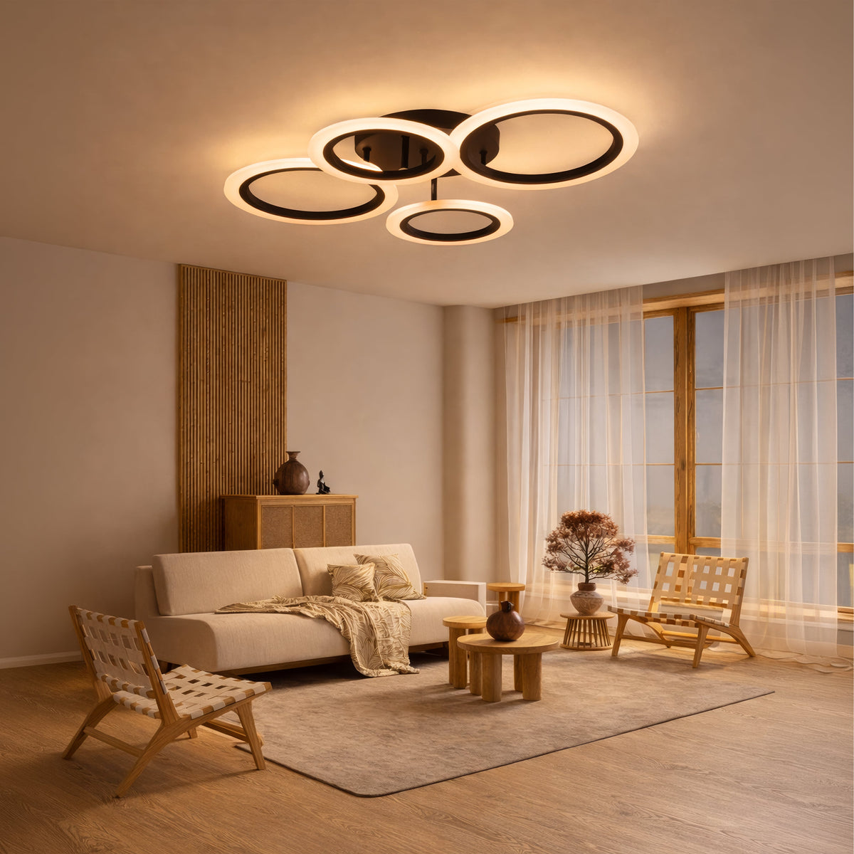 Lustra LED cu telecomanda BETTY 43W, 4 Cercuri, lumina Rece/Calda/Neutra, Dimabila, Negru, imaginea 13