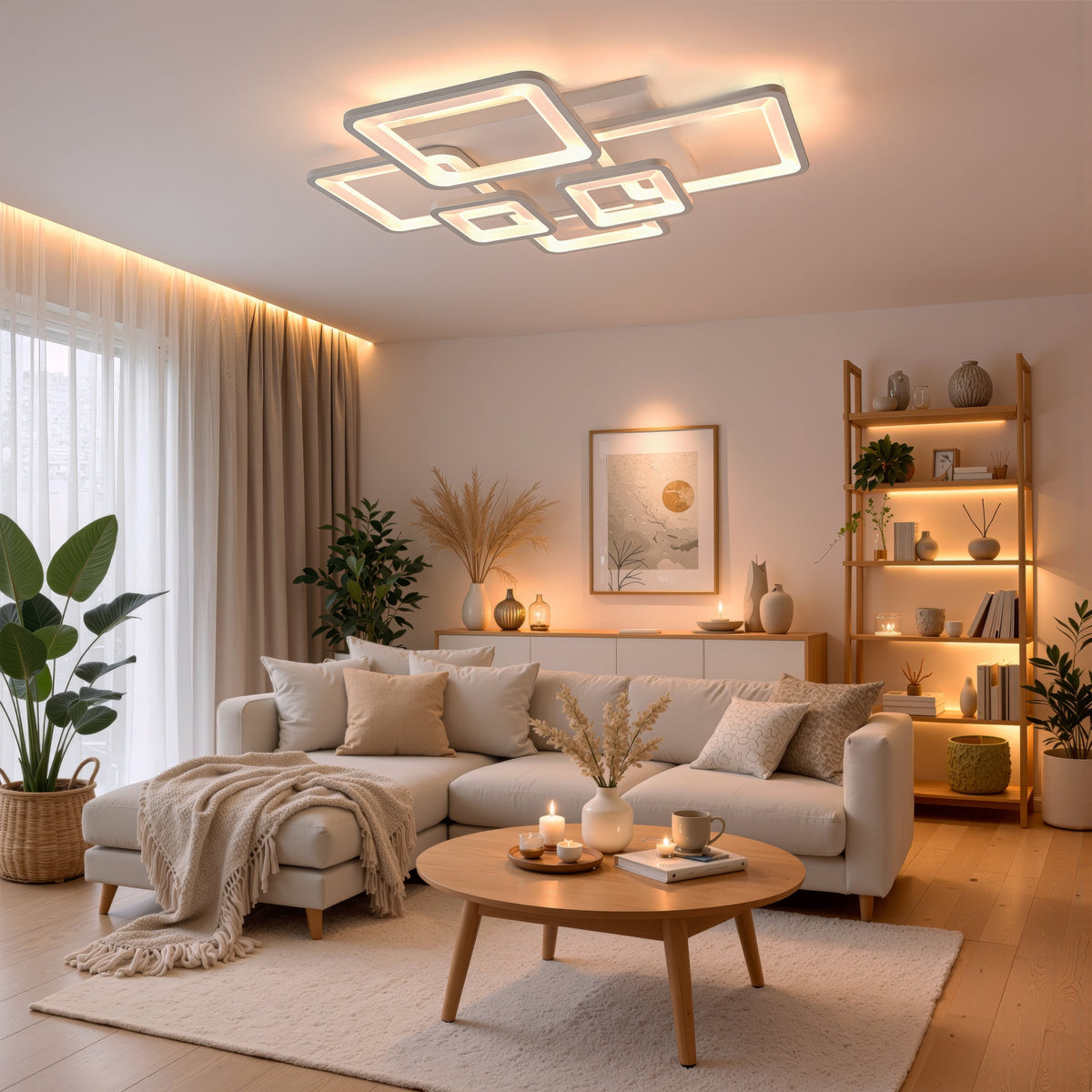 Lustra LED cu telecomanda ELLA 119W, 6 Patrate, lumina Rece/Calda/Neutra, Dimabila, Alb, Metal si Acril, imaginea 13