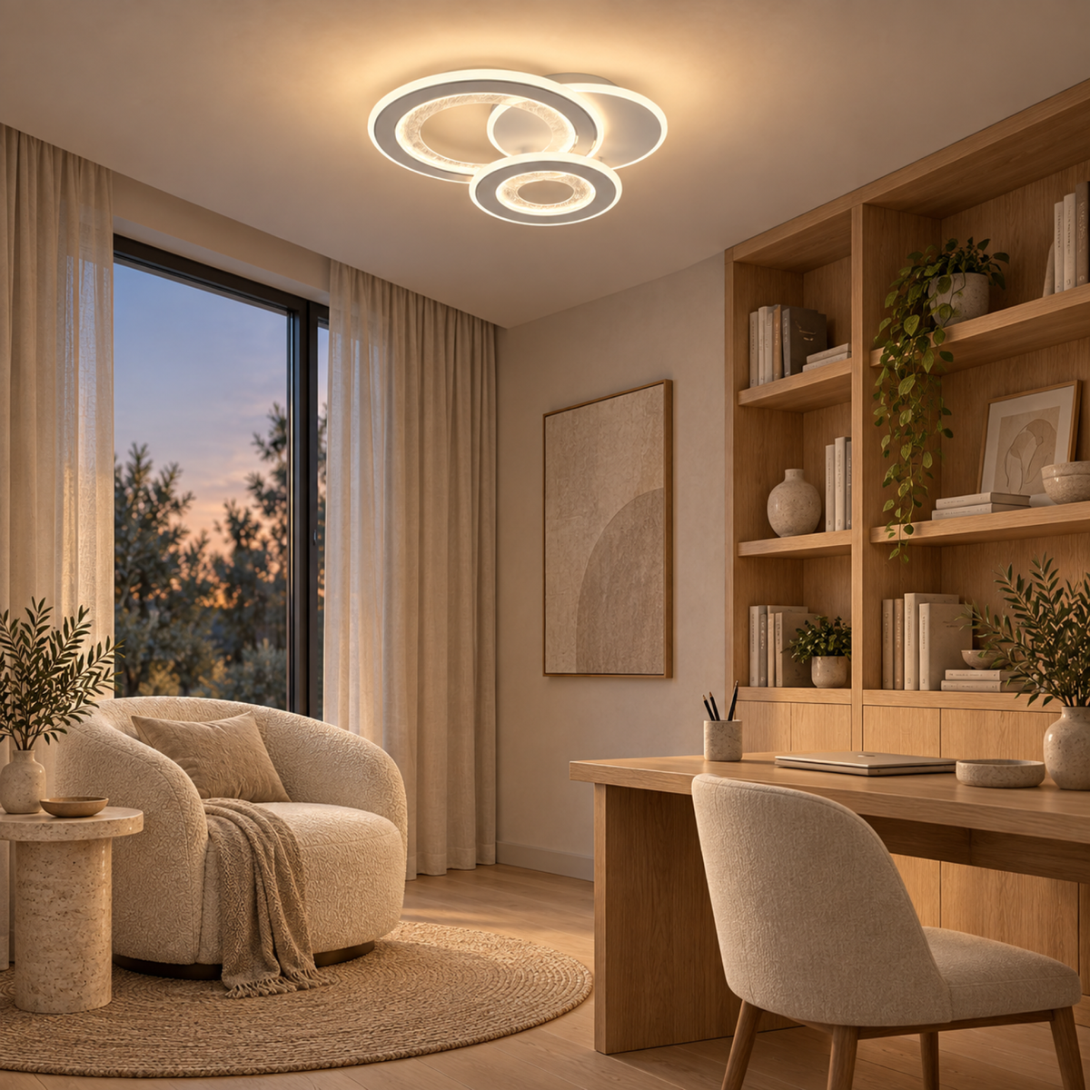 Lustra LED 53W, 3 Cercuri, lumina Rece/Calda/Neutra, Alb, imaginea 12