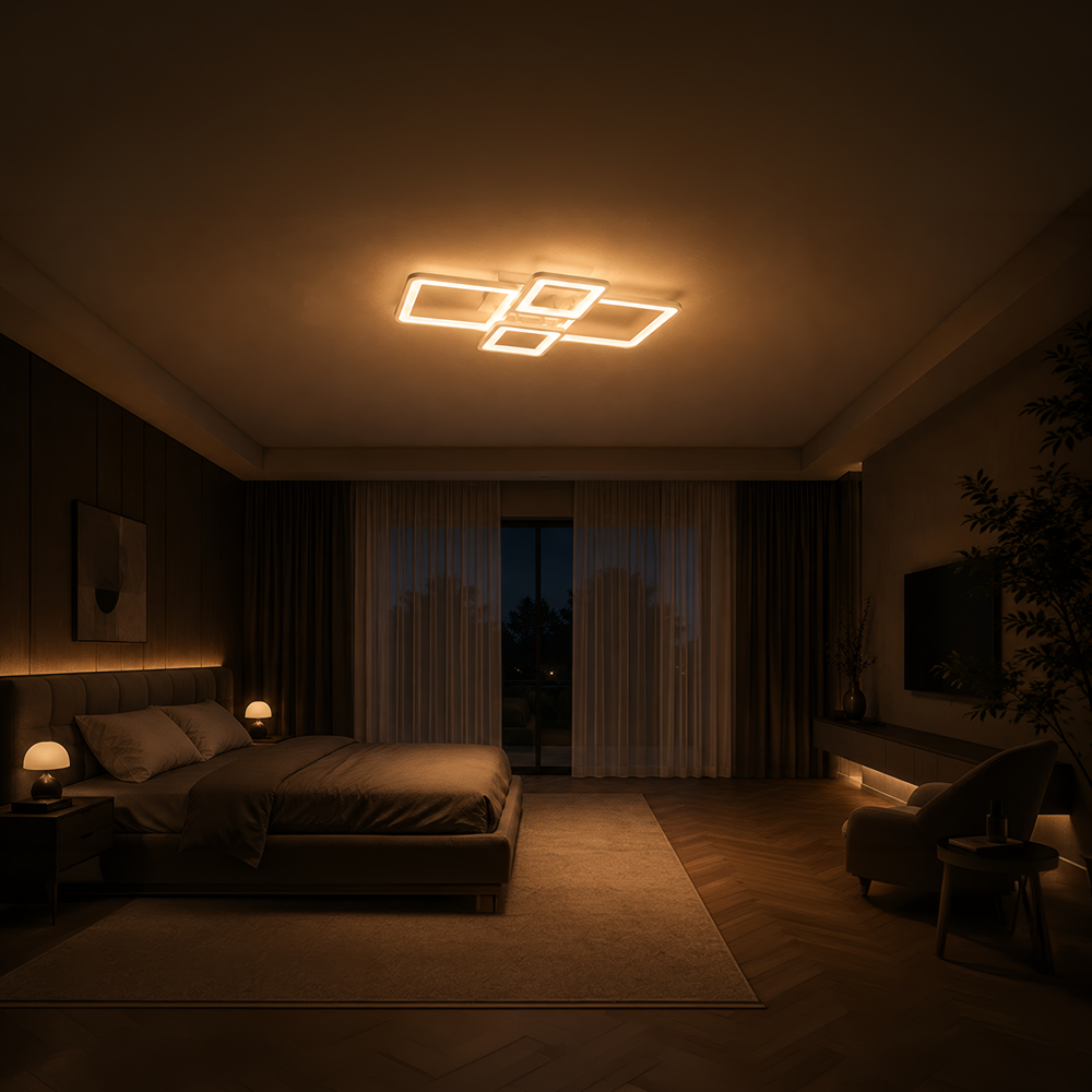 Lustra LED cu telecomanda ELLA 67W, 4 Patrate, lumina Rece/Calda/Neutra, Dimabila, Alb, Metal si Acril, imaginea 10