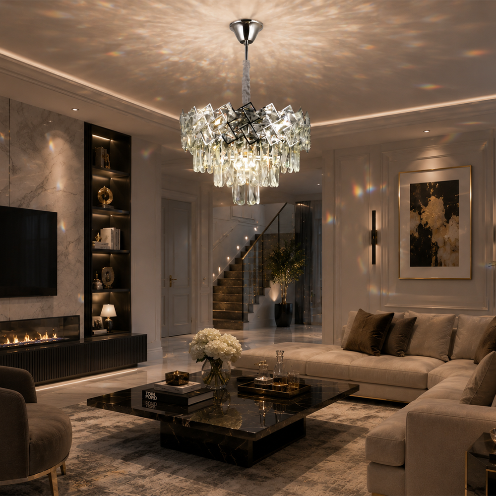 Candelabru Cristal WINDSOR Nobile 5xE14, Diametru 39cm, Crom Lucios, Inaltime Reglabila, imaginea 4
