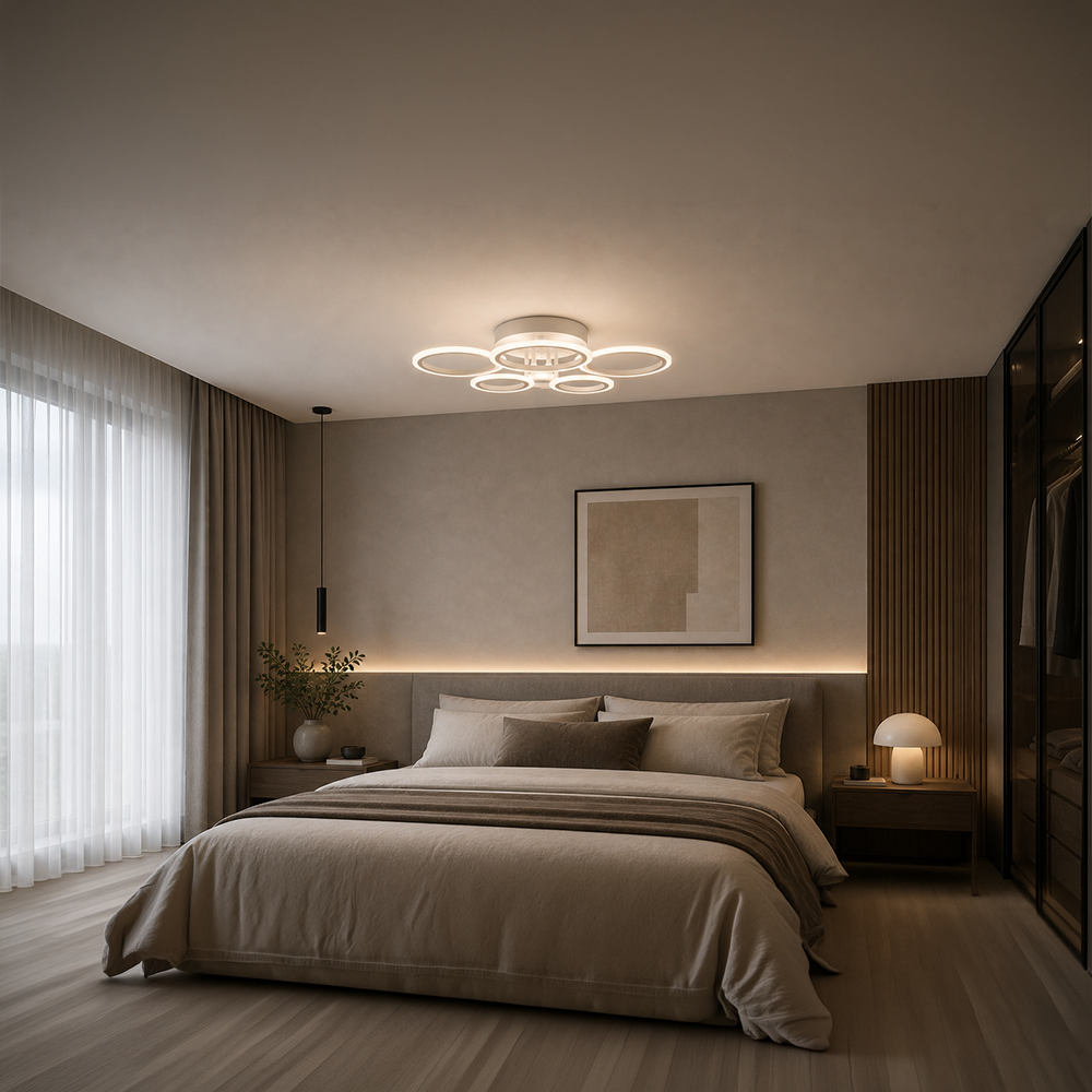 Lustra LED cu telecomanda BETTY 82W, 6 Cercuri, lumina Rece/Calda/Neutra, Dimabila, Alb, imaginea 10