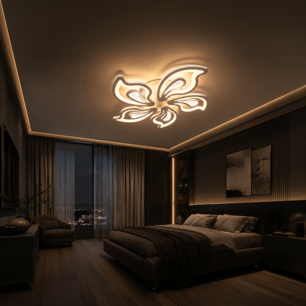 Lustra LED cu telecomanda GLORIOSA 95W, 5 Petale, lumina Rece/Calda/Neutra, Dimabila, Alb, imaginea 11