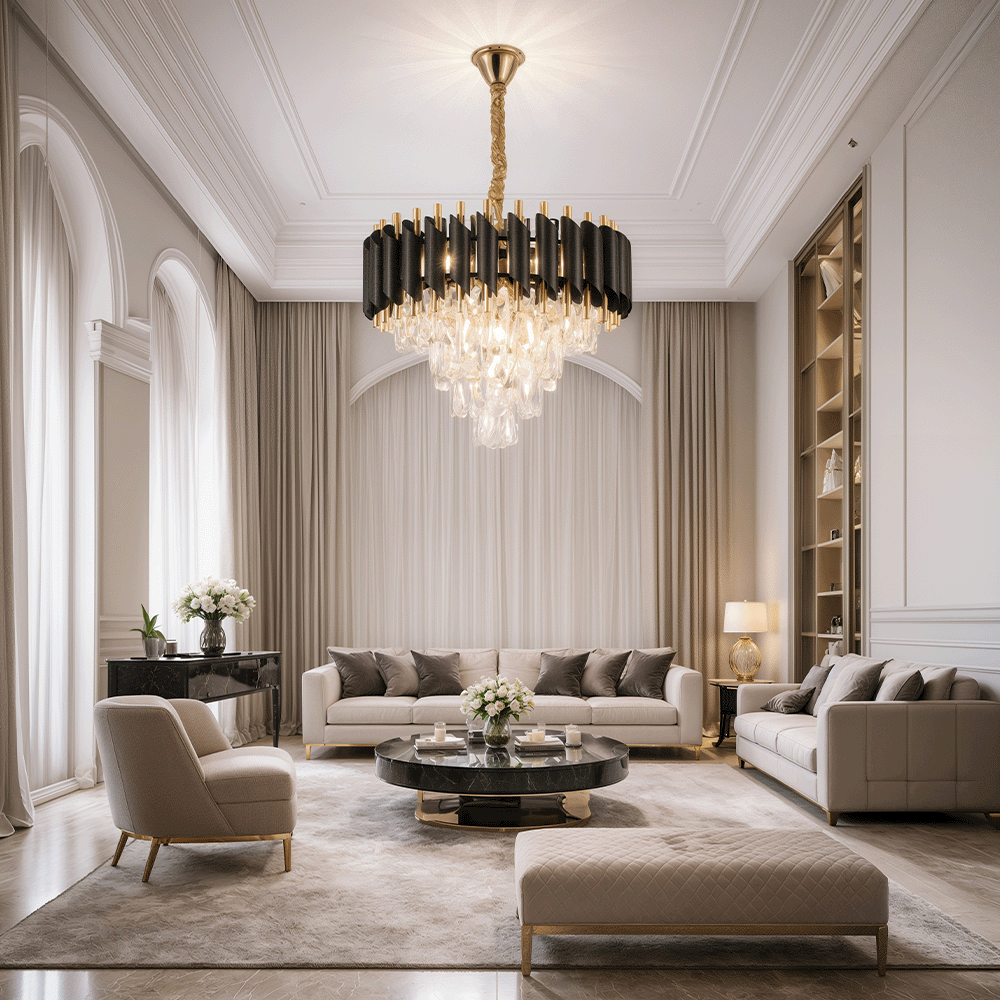 Candelabru Cristal VERSAILLES Nobile 5xE14, Diametru 40cm, Auriu Lucios si Negru, imaginea 8