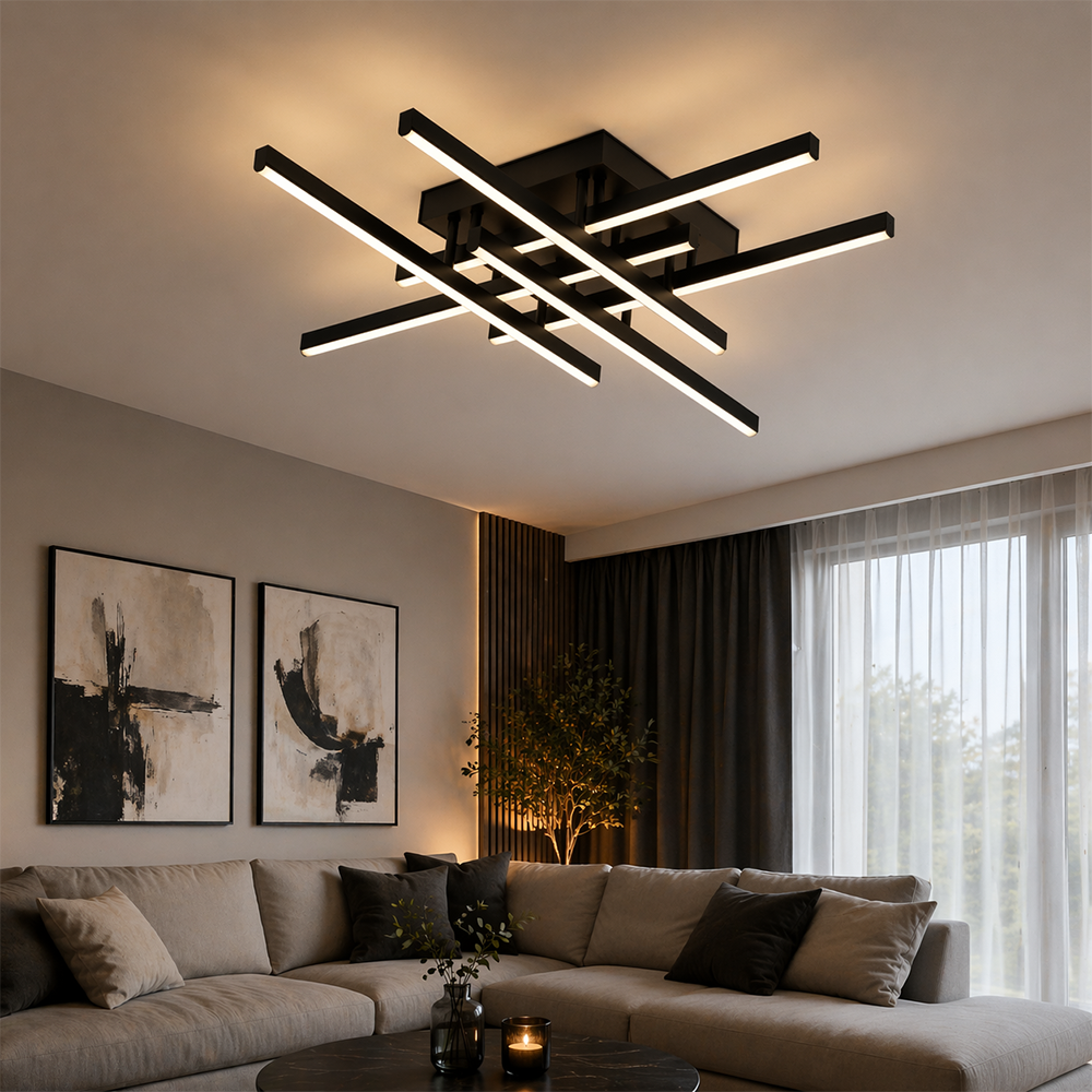 Lustra LED cu Telecomanda LINEX, 81W, 6 Elemente, Liniara, lumina Rece/Calda/Neutra, Dimabila, Negru, imaginea 7