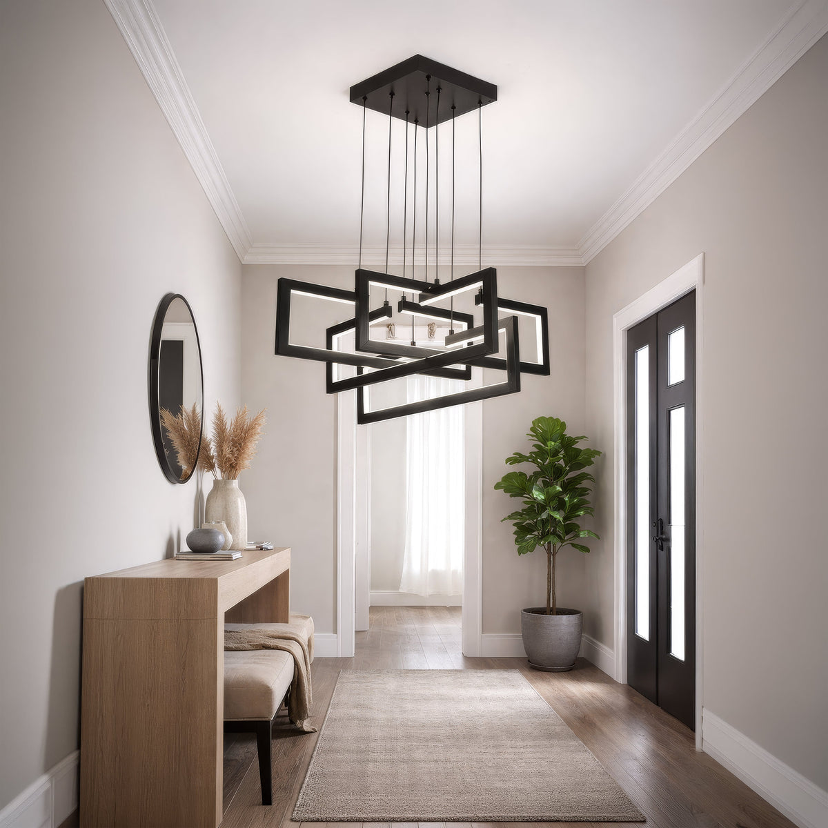 Lustra LED cu telecomanda ,Suspendata 96W, 4 Elemente, lumina Rece/Calda/Neutra, Dimabila, Inaltime Reglabila, Negru, imaginea 14