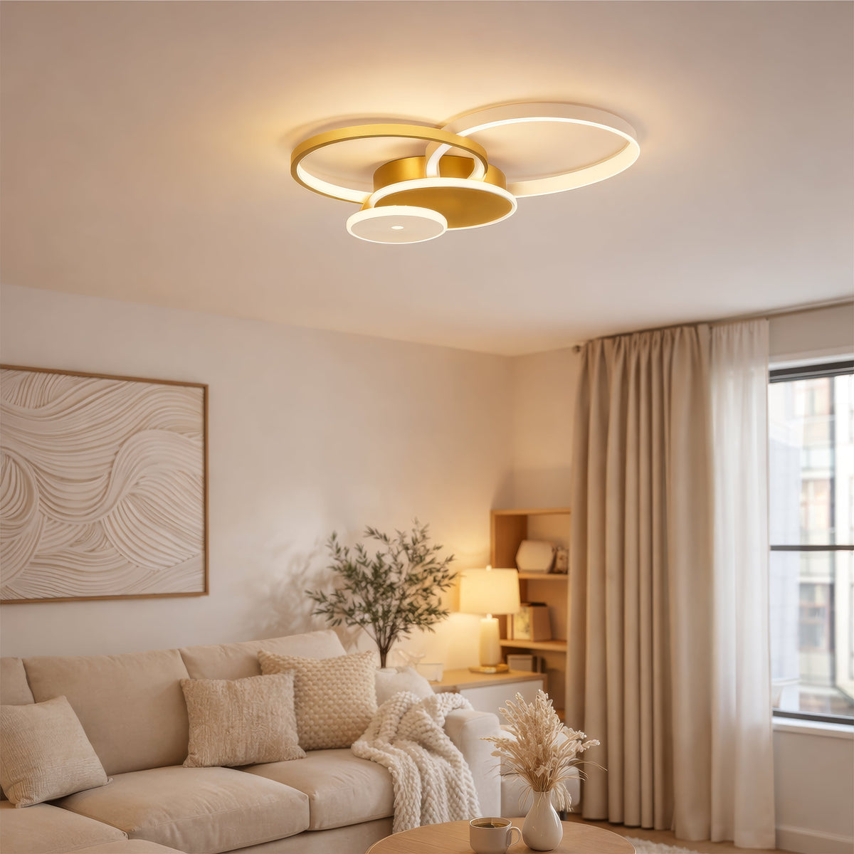 Lustra LED cu telecomanda KILLIAN 80W, 4 Cercuri, lumina Rece/Calda/Neutra, Dimabila, Auriu, imaginea 13