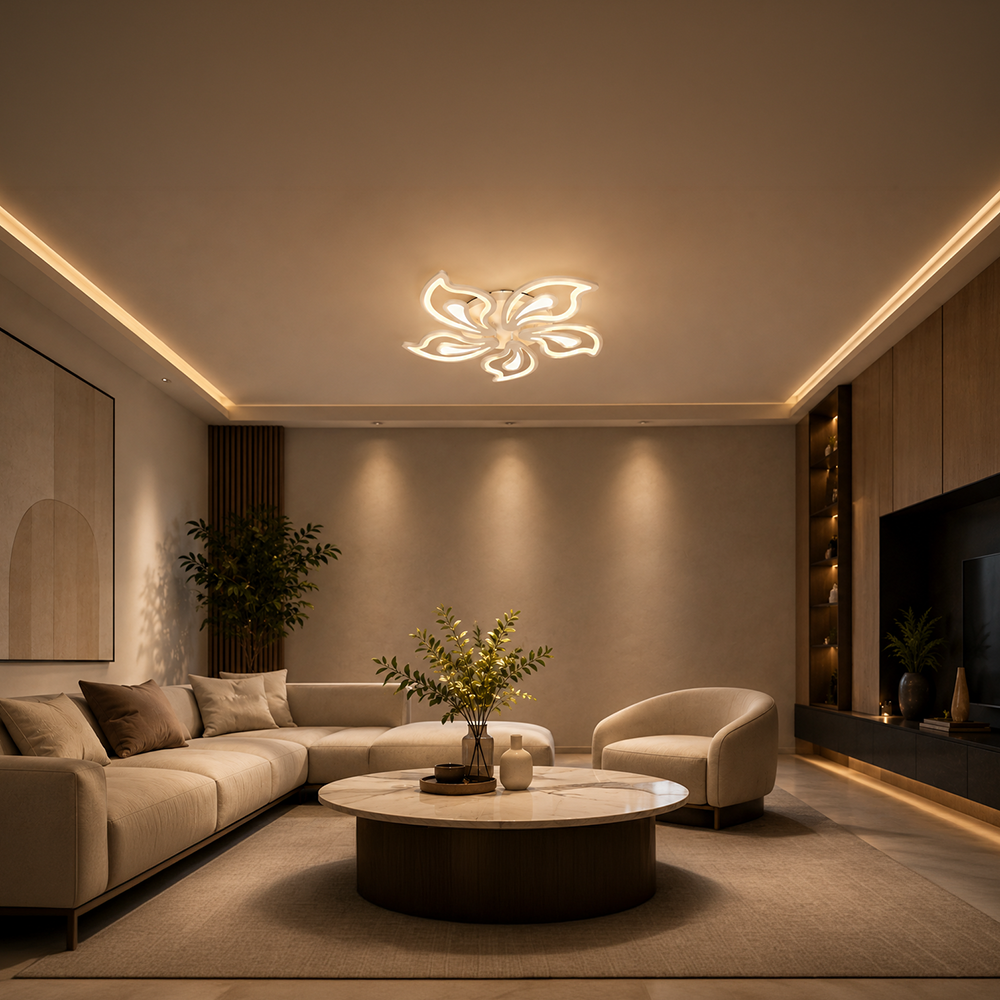 Lustra LED cu telecomanda GLORIOSA 95W, 5 Petale, lumina Rece/Calda/Neutra, Dimabila, Alb, imaginea 12