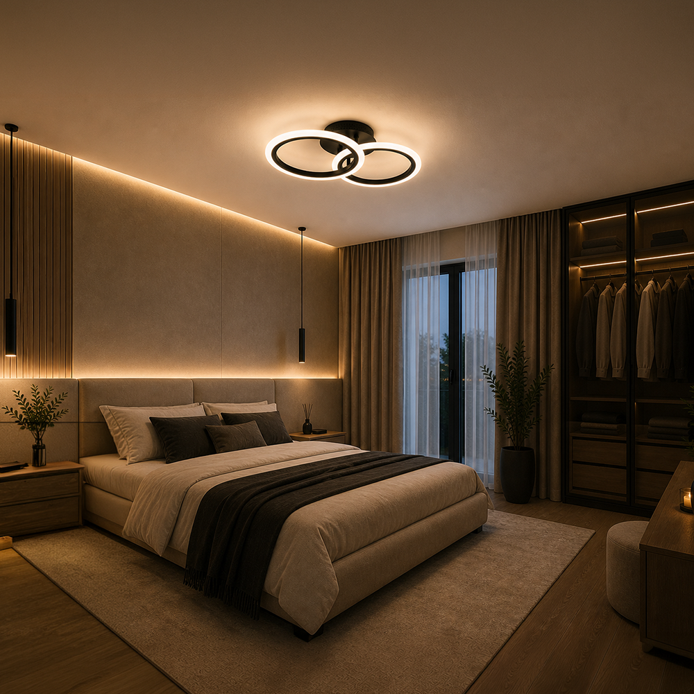 Lustra LED cu telecomanda BETTY 27W, 2 Cercuri, lumina Rece/Calda/Neutra, Dimabila, Negru, imaginea 12