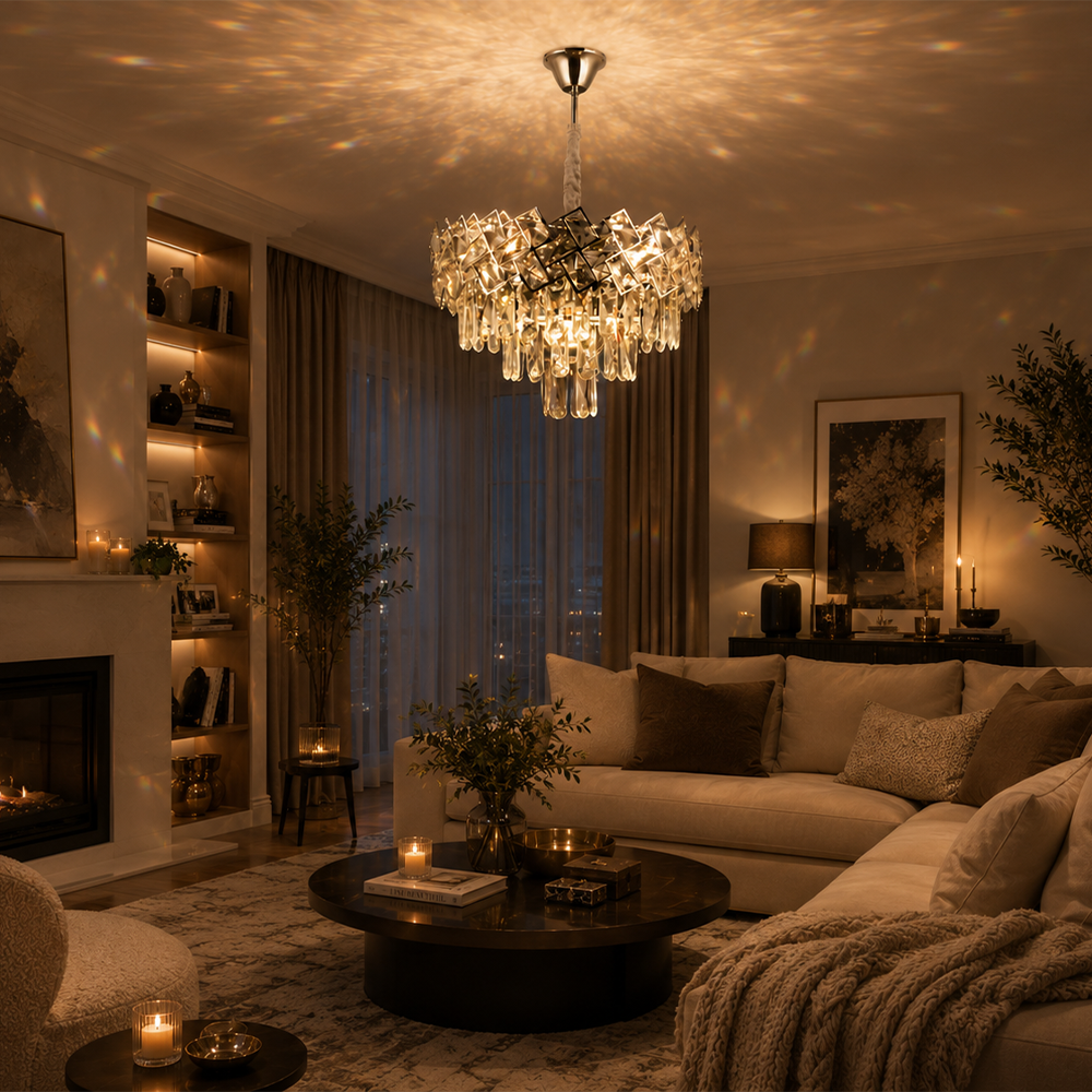 Candelabru Cristal WINDSOR Nobile 5xE14, Diametru 39cm, Crom Lucios, Inaltime Reglabila, imaginea 3