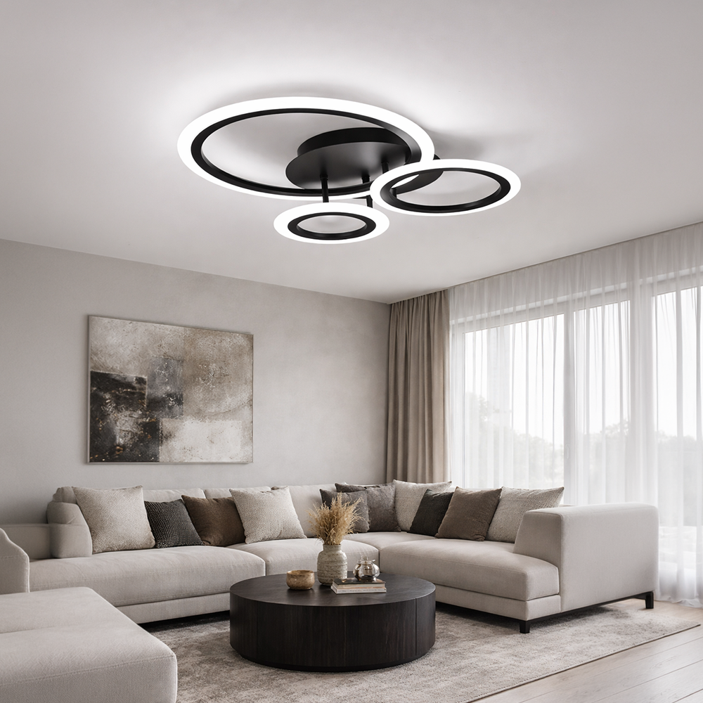 Lustra LED cu telecomanda BETTY 40W, 3 Cercuri, lumina Rece/Calda/Neutra, Dimabila, Negru, imaginea 12