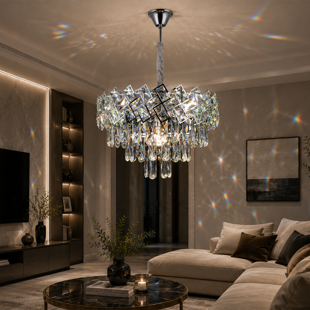 Candelabru Cristal WINDSOR Nobile 5xE14, Diametru 39cm, Crom Lucios, Inaltime Reglabila, imaginea 1
