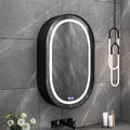 Oglinda LED cu Dulap, Ovala, 50x80cm, Dezaburire, Lumina Rece/Calda/Neutra, Rama Neagra, Spatiu de Depozitare