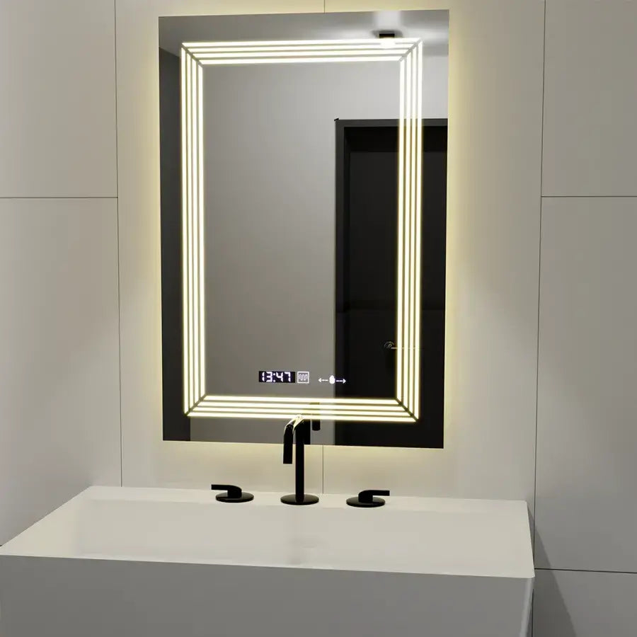 Oglinda LED Rectangulara 60x80cm Venezia, Senzor MotionGlow, Dezaburire, Ceas & Termometru, Dimabila, Lumina Calda/Neutra/Rece 3000K/4000K/6000K, imaginea 6