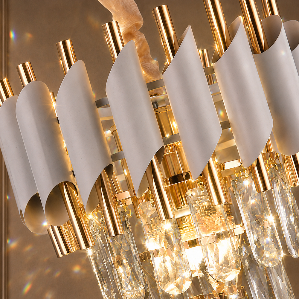Candelabru Cristal VERSAILLES Petito 3xE14, Diametru 30cm, Auriu Lucios si Alb, Inaltime Reglabila, Metal si Cristal, imaginea 2