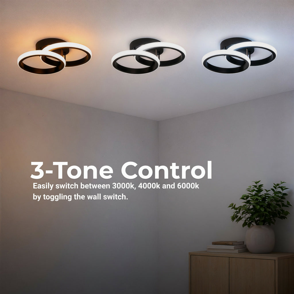 Lustra LED VERTEX CIRCULA 21W, 2 Cercuri, Rame Metalice, lLumina Rece/Calda/Neutra 3000K/4000K/6000K, Negru, Metal, imaginea 3