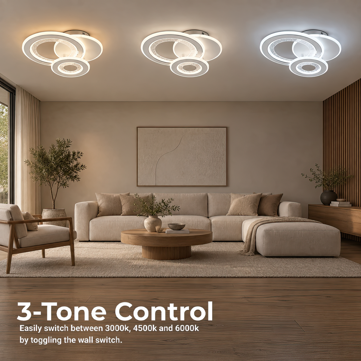 Lustra LED 53W, 3 Cercuri, lumina Rece/Calda/Neutra, Alb, imaginea 3