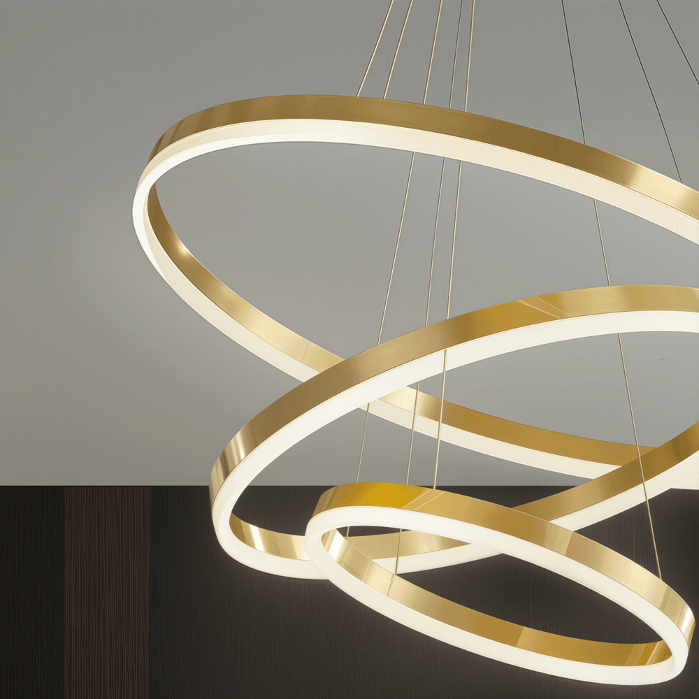 Lustra LED suspendata cu telecomanda ELIZABETH, 85W, 3 Cercuri, lumina Rece/Calda/Neutra, Dimabila, Auriu Lucios, Inaltime Reglabila, imaginea 2