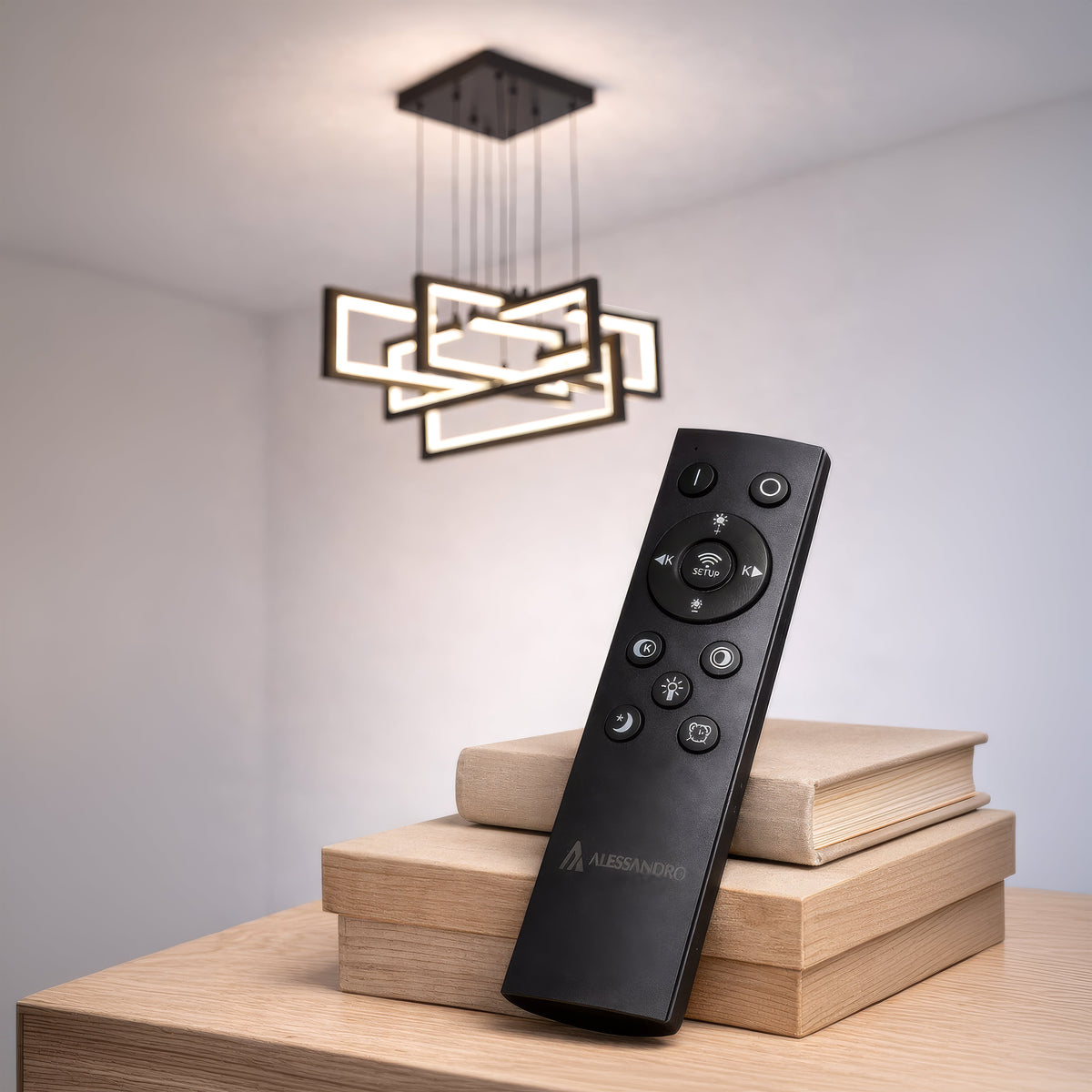 Lustra LED cu telecomanda ,Suspendata 96W, 4 Elemente, lumina Rece/Calda/Neutra, Dimabila, Inaltime Reglabila, Negru, imaginea 3