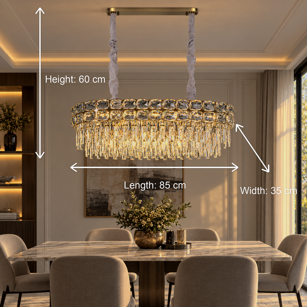 Candelabru Cristal LUCENT Regalis 28xE14, 85x35 cm, Auriu, Inaltime Reglabila, Metal si Cristal