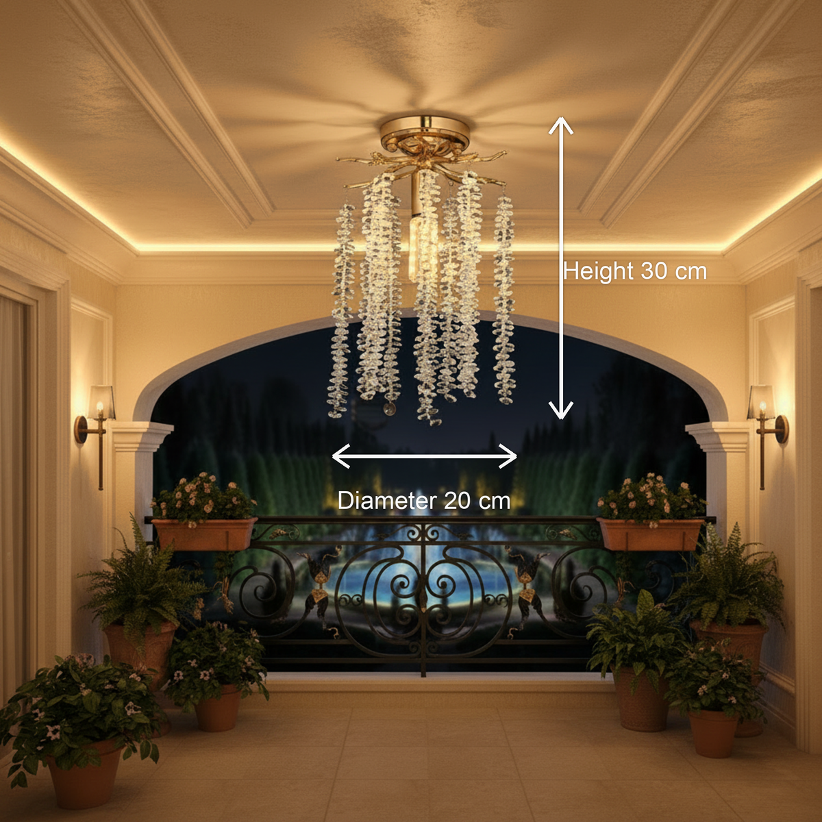 Candelabru Cristal ARBUS, Φ20cm, 1xE14, Auriu, Metal si Cristal