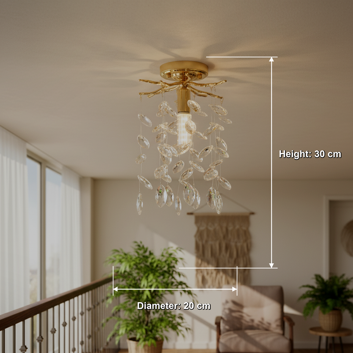 Candelabru Cristal LEAF Petito, Φ20cm, 1xE14, Auriu, Metal si Cristal