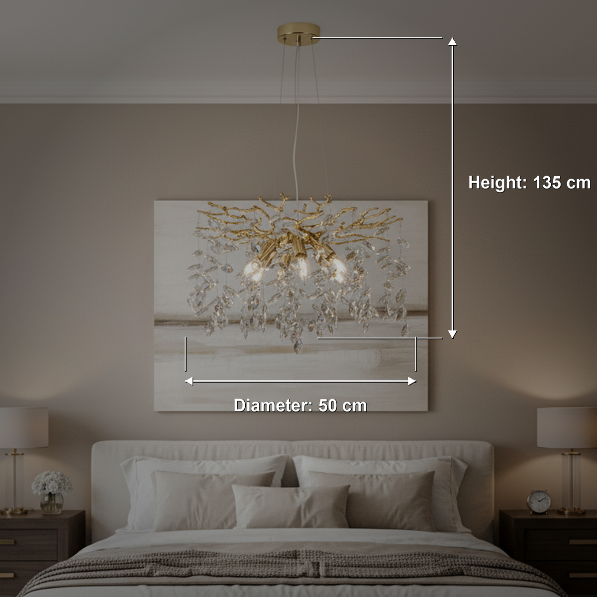 Candelabru Cristal LEAF Eleganza, Φ50cm, 6xE14, Auriu, Metal si Cristal